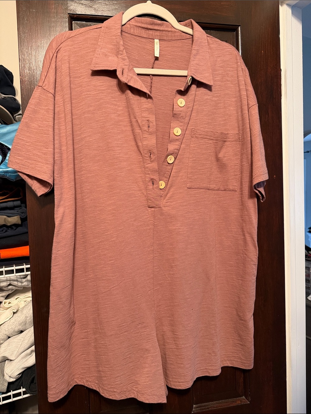 Rylee + Cru mauve Pink Short-Sleeve Jumpsuit Romper with Button Placket